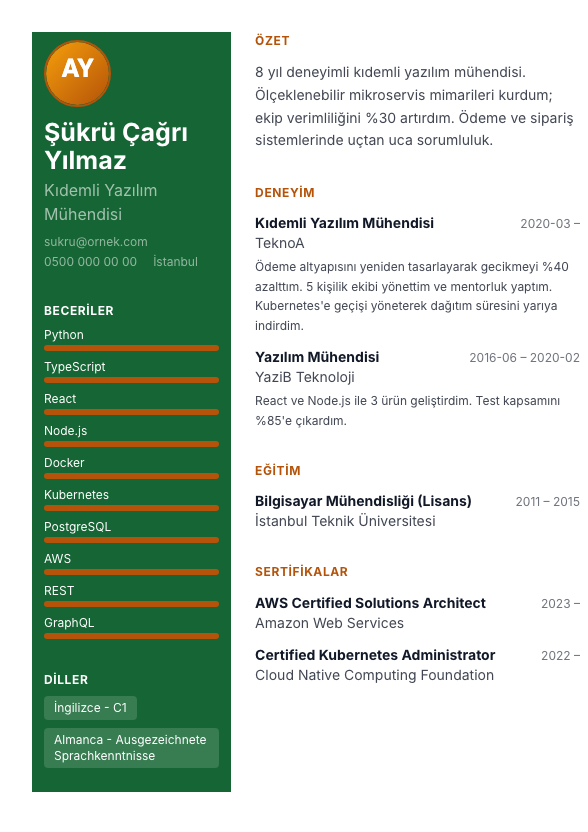 Portfolyo Panel CV şablonu - alternatif vurgu rengiyle