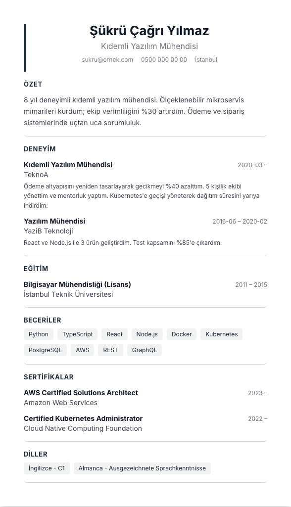 Portre Merkez CV şablonu - fotoğrafsız kullanımıyla