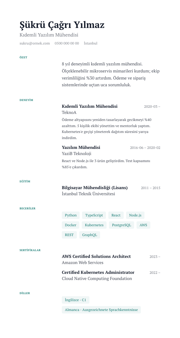Premium CV şablonu - alternatif vurgu rengiyle