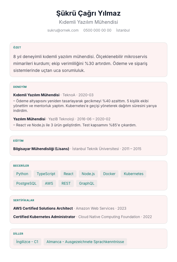 Rozet Kompakt CV şablonu - alternatif vurgu rengiyle