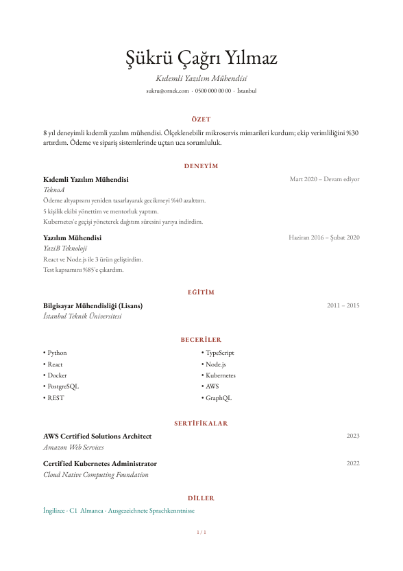 Rubrik CV şablonu - alternatif vurgu rengiyle