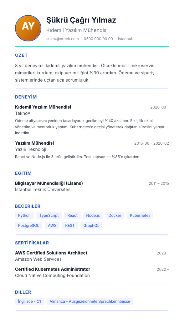 Sağlık CV şablonu - alternatif vurgu rengiyle