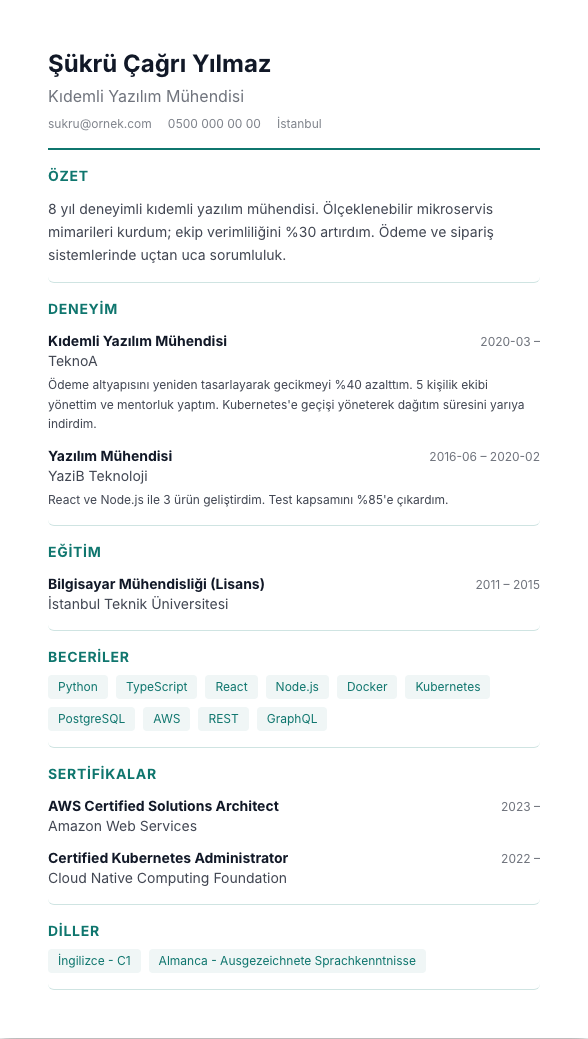 Sağlık CV şablonu - fotoğrafsız kullanımıyla