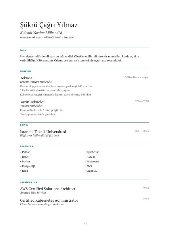Sessiz Başlık CV şablonu - alternatif vurgu rengiyle