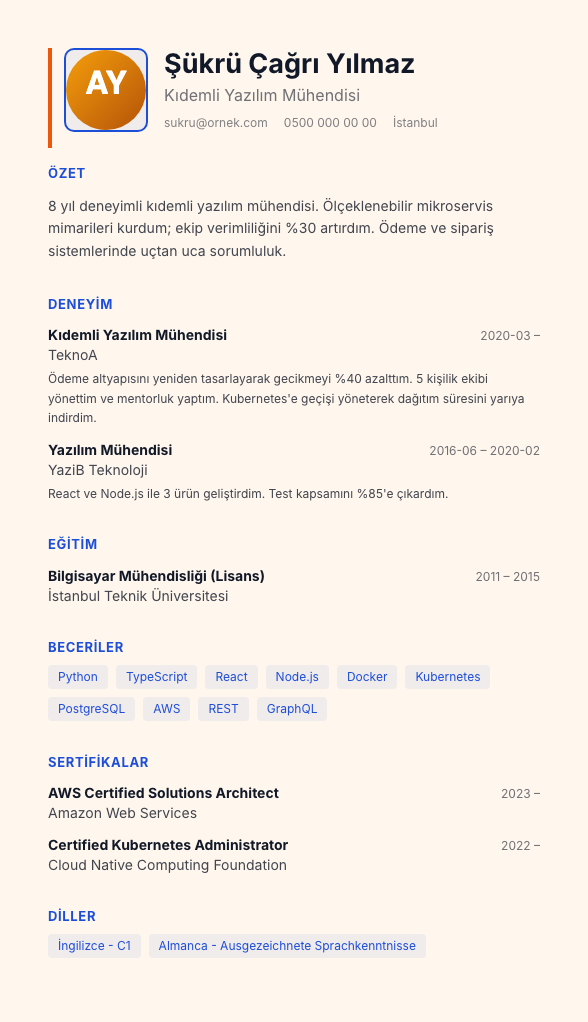 Sıcak Kum CV şablonu - alternatif vurgu rengiyle
