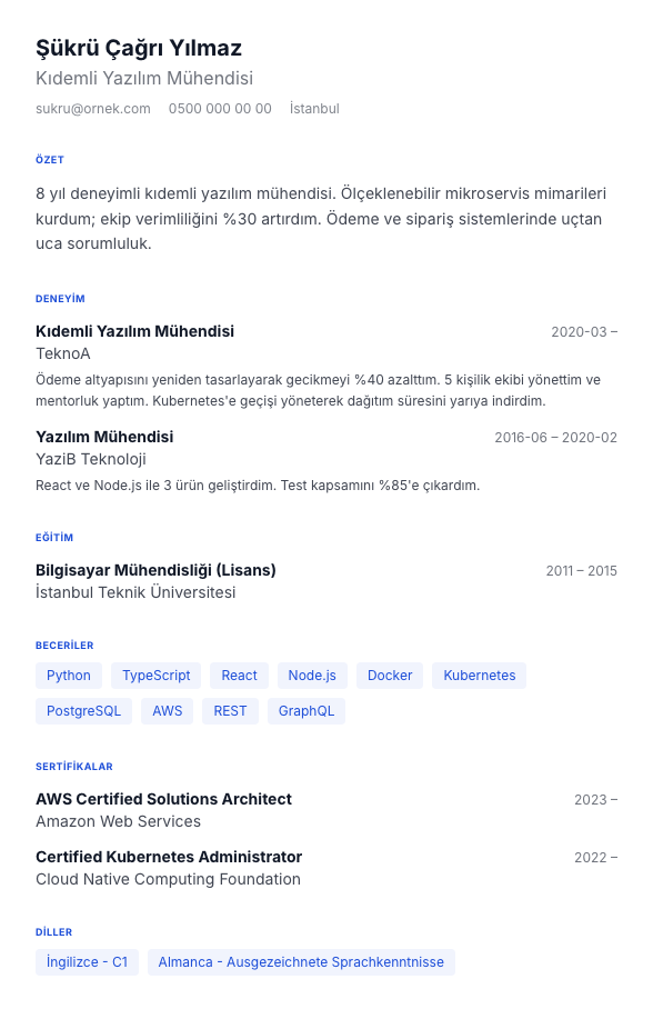 Sıkı Tek Sayfa CV şablonu - alternatif vurgu rengiyle