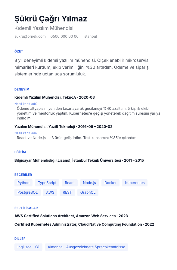 Soru-Cevap CV şablonu - alternatif vurgu rengiyle