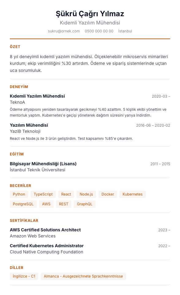 Ortalı Modern CV şablonu - alternatif vurgu rengiyle