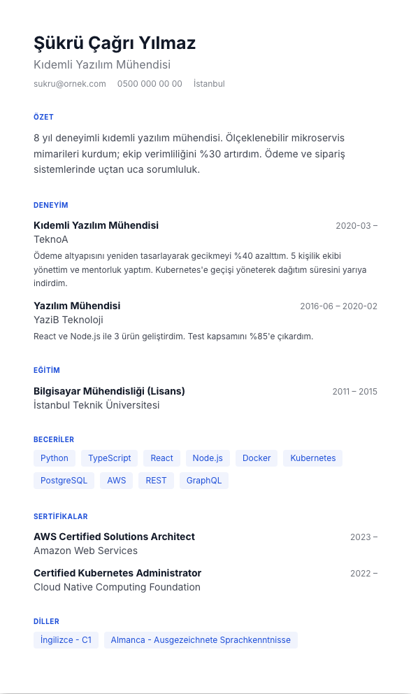 Zaman Noktası CV şablonu - alternatif vurgu rengiyle