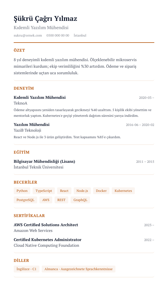 Zaman Çizelgesi CV şablonu - alternatif vurgu rengiyle