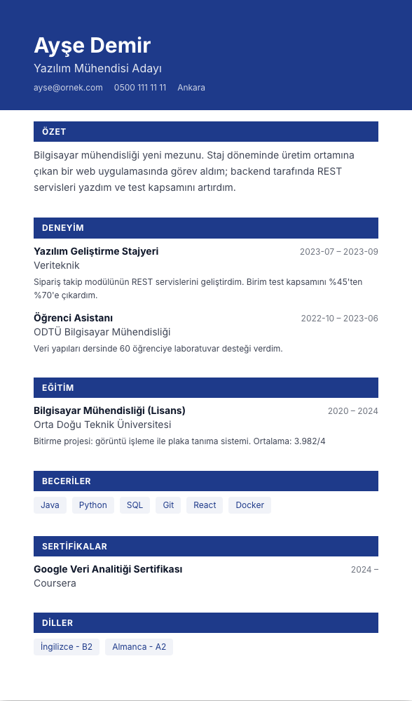 Ürün Lansmanı CV şablonu - yeni mezun CV'si örneğiyle