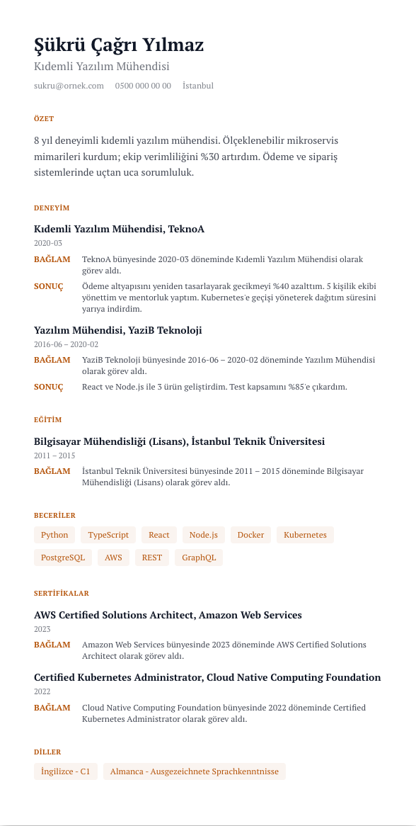 Vaka Dosyası CV şablonu - alternatif vurgu rengiyle