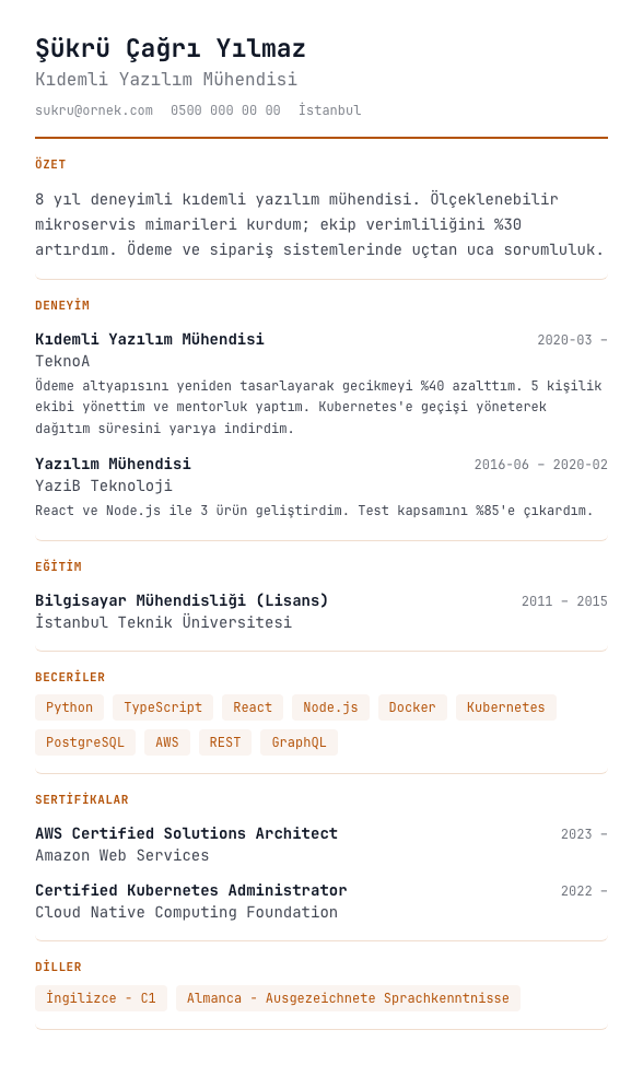 Veri Konsolu CV şablonu - alternatif vurgu rengiyle