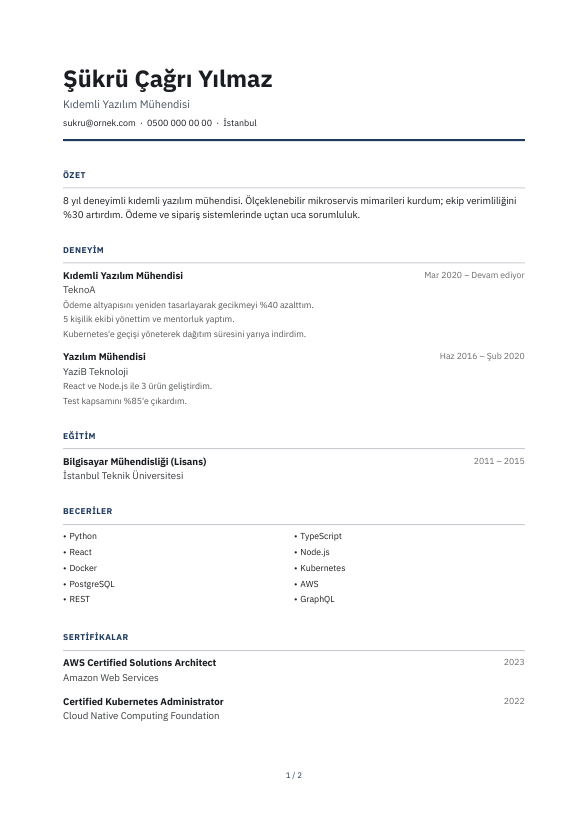 Vesika CV şablonu - fotoğrafsız kullanımıyla