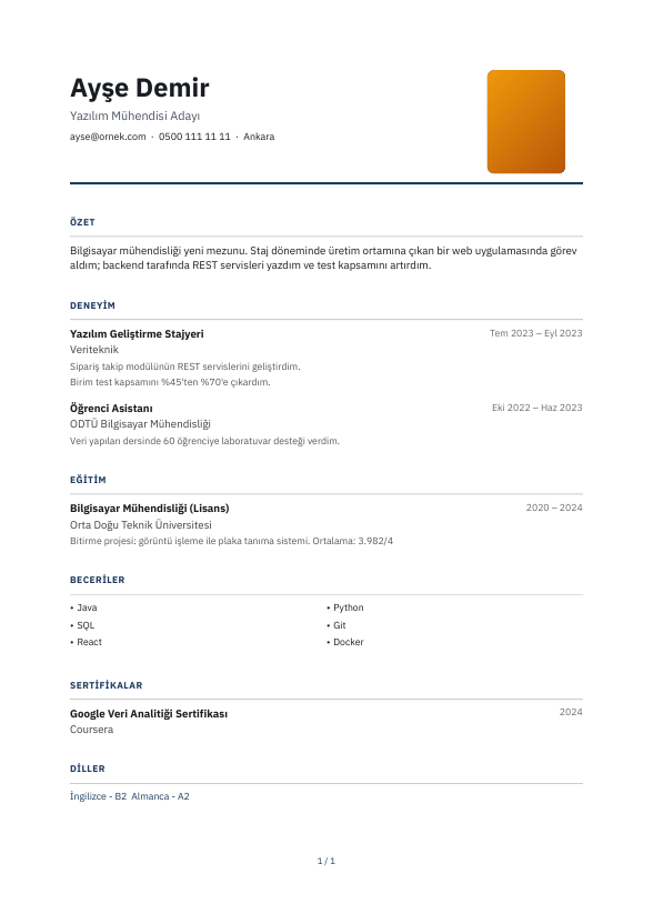Vesika CV şablonu - yeni mezun CV'si örneğiyle