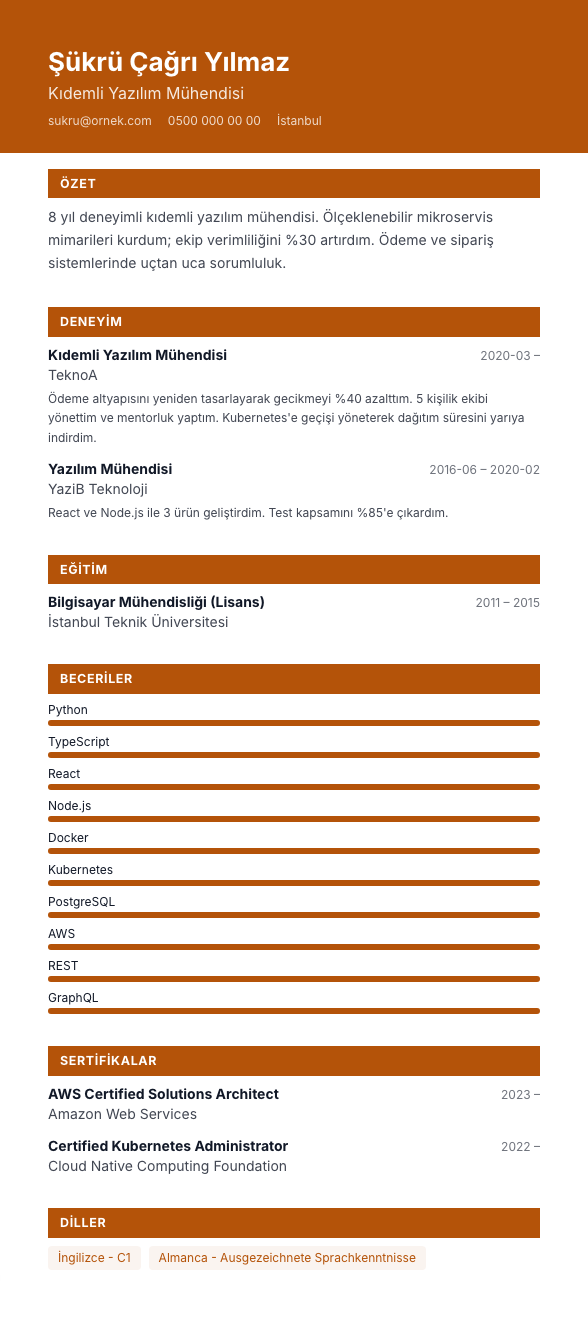 Yetkinlik Panosu CV şablonu - alternatif vurgu rengiyle