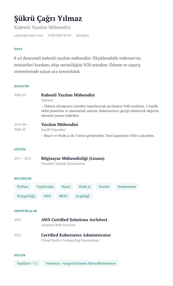 Yıl Defteri CV şablonu - alternatif vurgu rengiyle