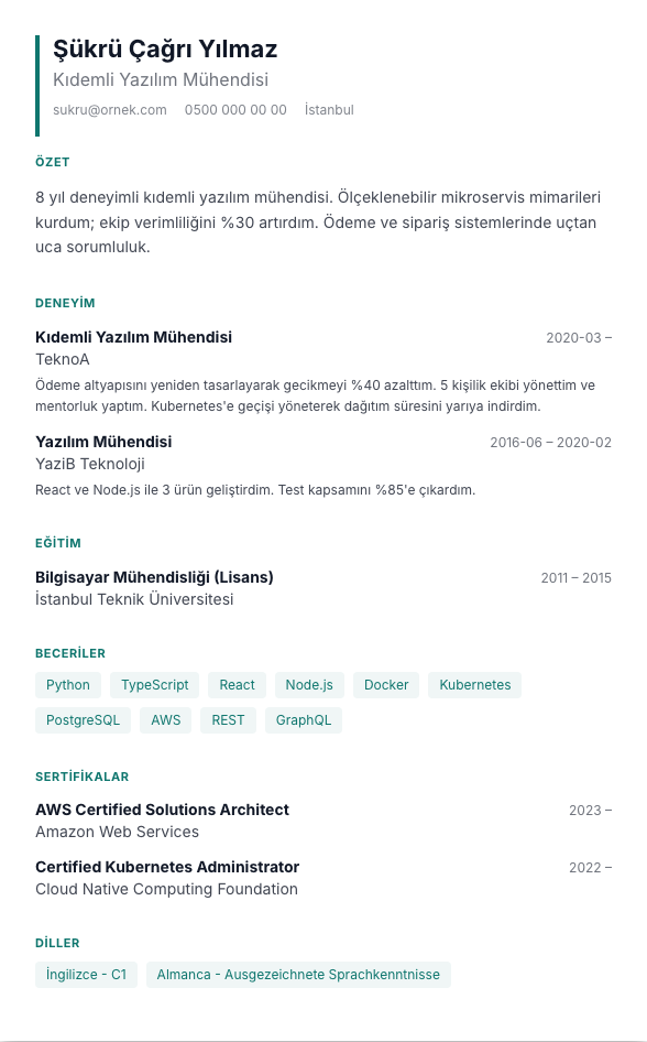 Yoğun Izgara CV şablonu - alternatif vurgu rengiyle