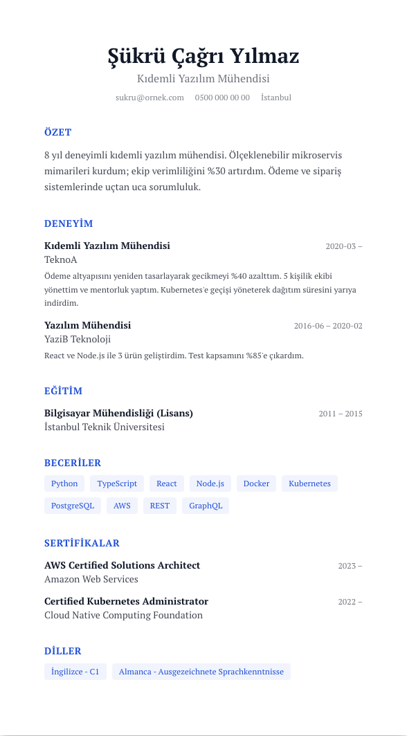 Yönetici Premium CV şablonu - alternatif vurgu rengiyle